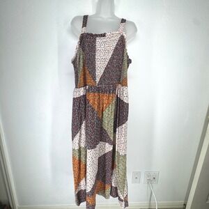 Universal Thread Womens XL Patchwork Floral Smocked Midi Dress Multi Color Boho